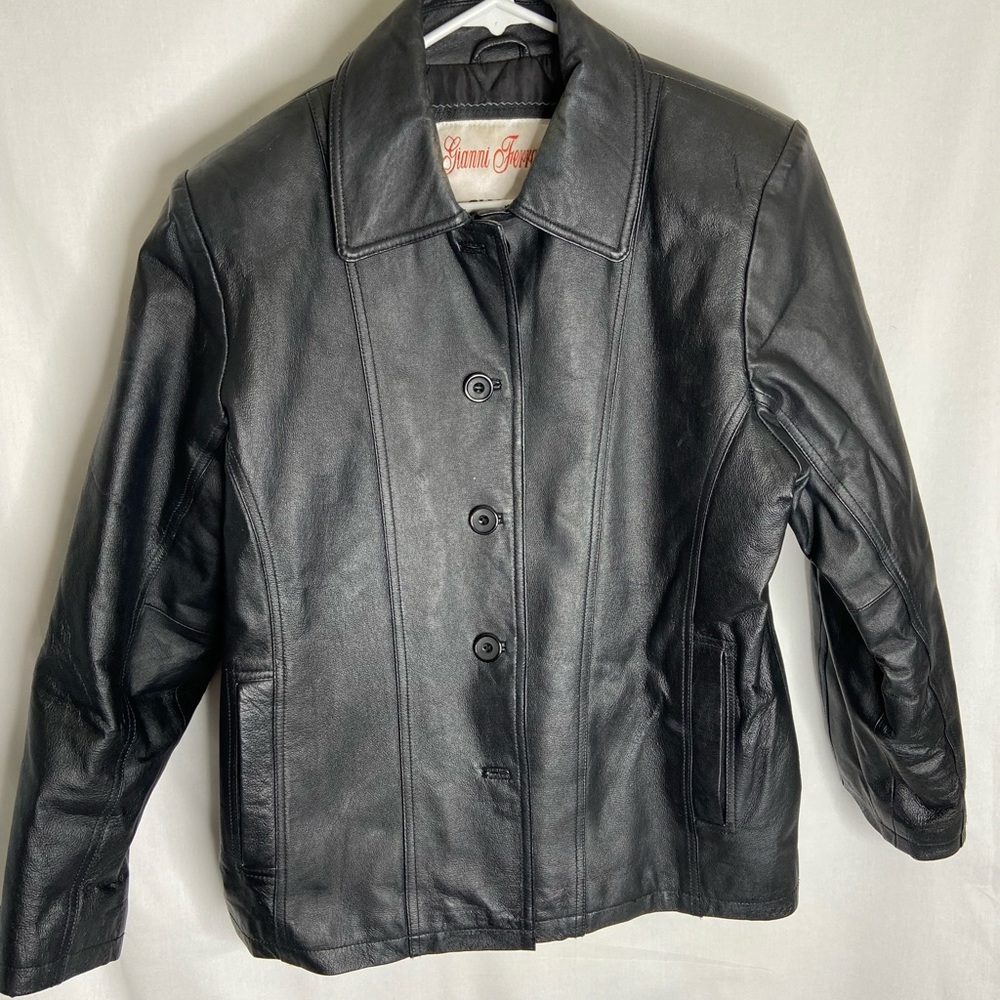 Gianni Ferrara Womens Size L Button Genuine Leather Coat Jacket Quilted Lining